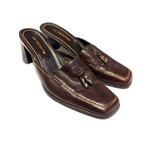 Liz Claiborne Loafer Mule Heels 8 Brown Preppy Classic Old Money Closed Toe 90s